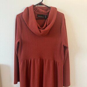 Waffle Knit Cowl Neck Long Sleeve Dress